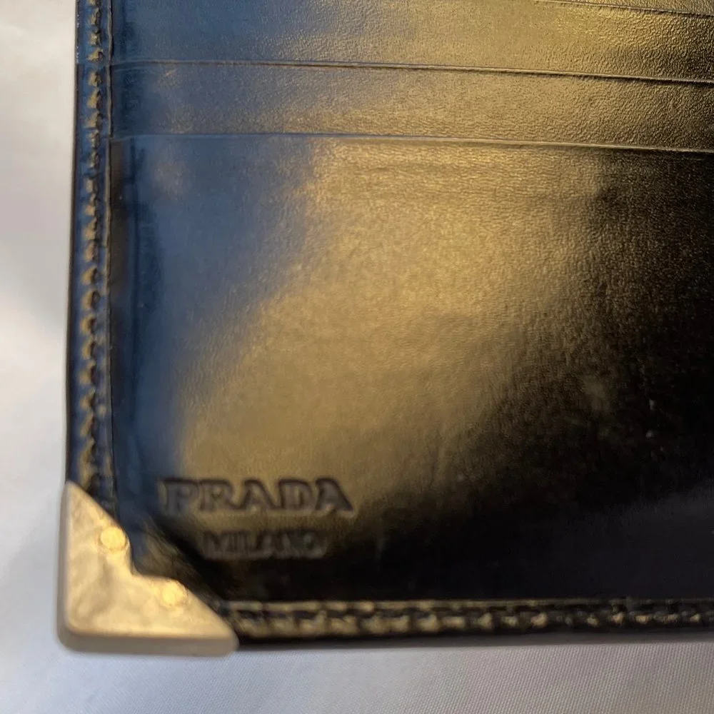 Auc Prada Black Pat Leather Three Fold ID Wallet Vintage